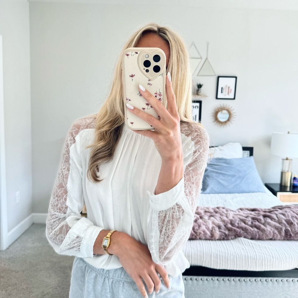 Zara White Lace Sleeve Top